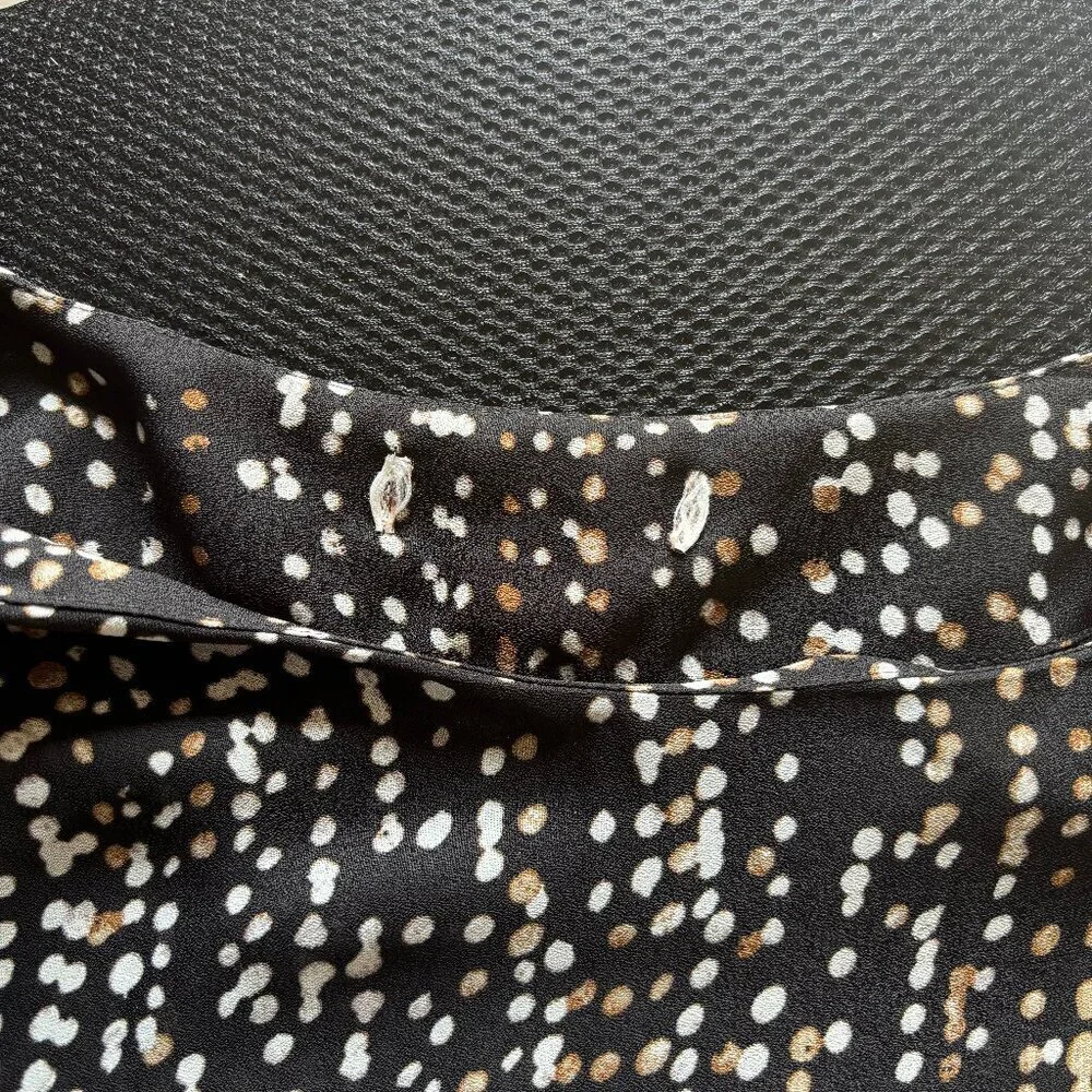 Pre-Loved Black Sheer blouse with tan and white polka dots and sporadic sequins